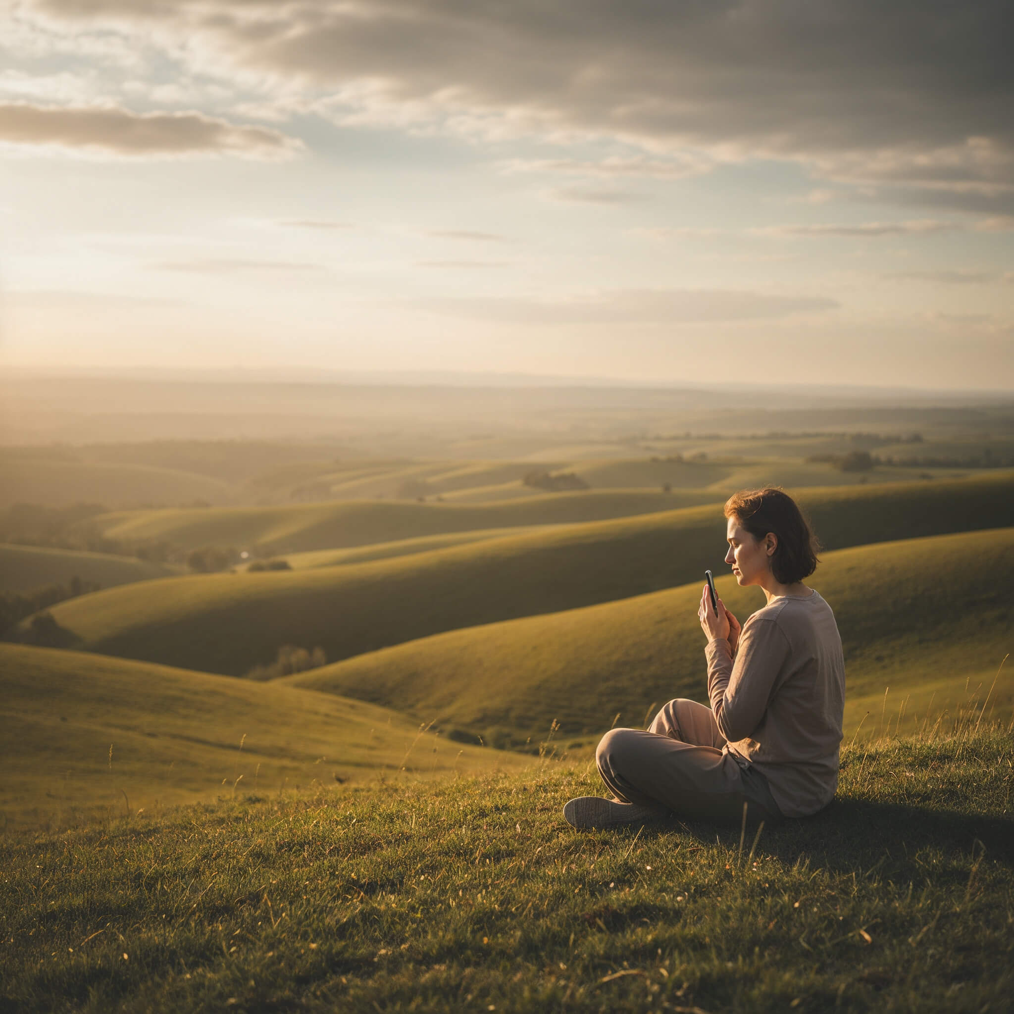 Person in peaceful prayer at golden hour